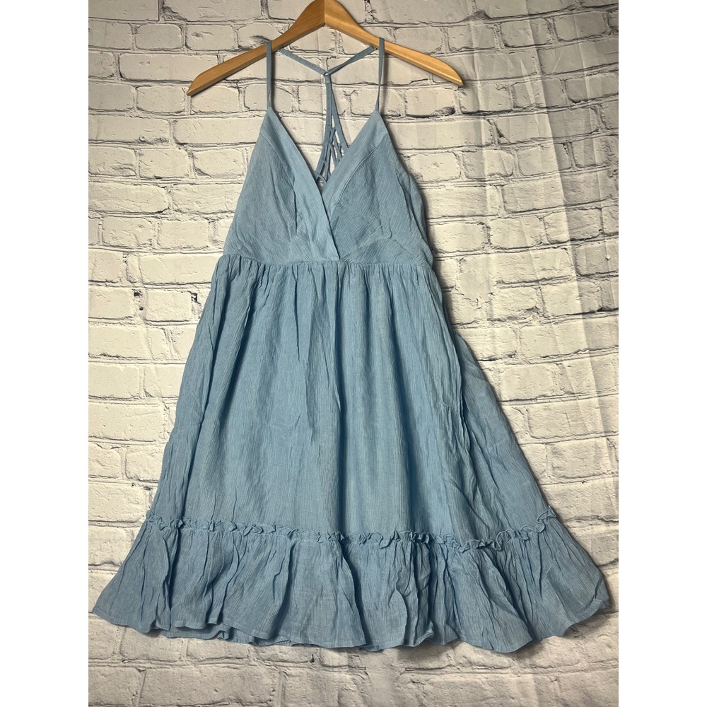 New In Blue Women's Criss Cross Backless‎  Mini Dress Ruffle Hem Size Small NWT